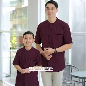 Baju Koko Kurta Couple Ayah Dan Anak Warna Burgundy Viral - Baju Koko Warna Burgundy Dewasa Katun Pria Pendek