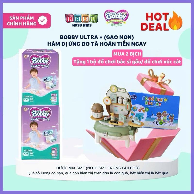 [TẶNG ĐỒ CHƠI XÚC CÁT/ BÁC SĨ GẤU] COMBO 2 BỊCH Tã BOBBY ULTRA+ đủ size M96/L88/XL76/XXL70 nhiều miếng