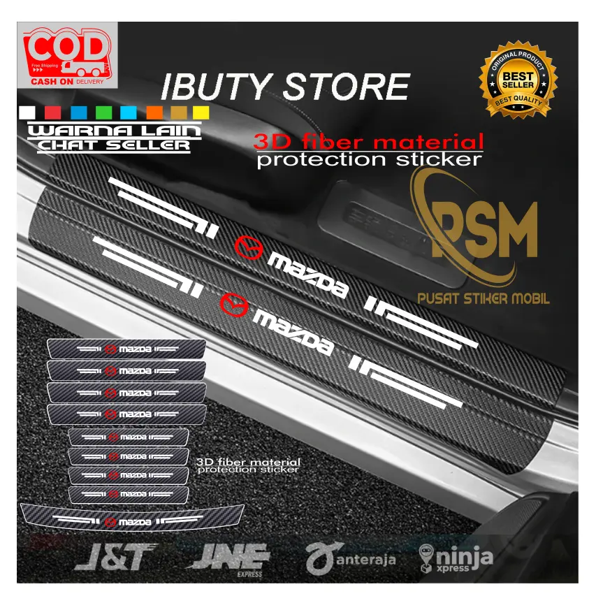 Sticker Sill Plate Carbon 3D Mobil Mazda Stiker Pelindung Pijakan Kaki Bawah Pintu Mobil Mazda