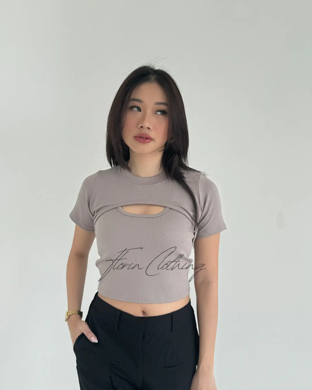 FLORIN - Cassie 2 in 1 Crop Top Knitt Premium | Atasan Wanita Crop Top Korean Style Premium