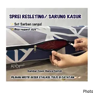 Sprei Resleting/Sarung Kasur set sarung bantal dan sarung guling,motif lengkap