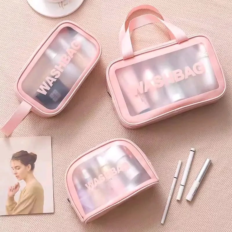 Tas WASHBAG Anti Air Multifungsi untuk Makeup dan Peralatan Mandi - Kapasitas Besar - Pink/Hitam