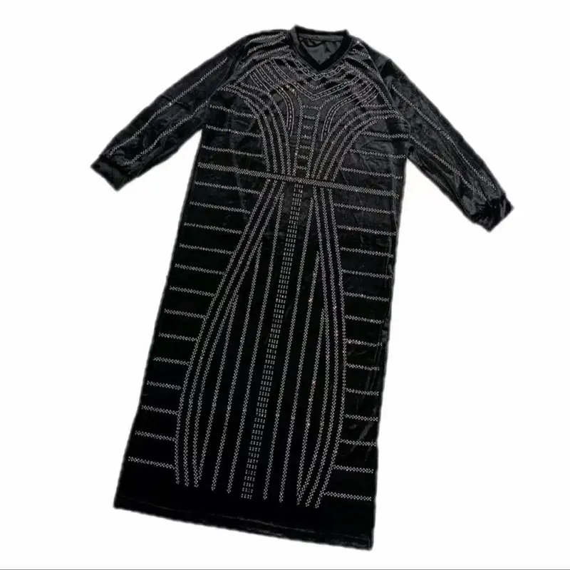 Dress Bludru Lengan Panjang Motek Blink- Panjang Semata Kaki - Gamis Wanita Nyaman