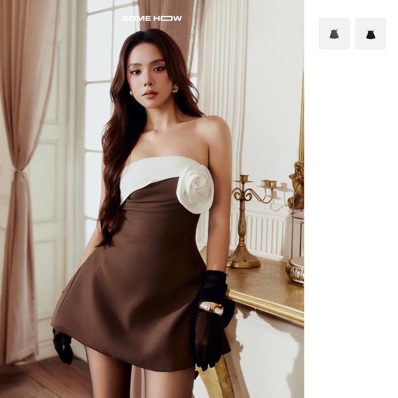   New11  Đầm Ngắn Gentle Strapless Mini Rose Chất Vải Cotton Hàn Thoải Mái WDN144 SOMEHOW 