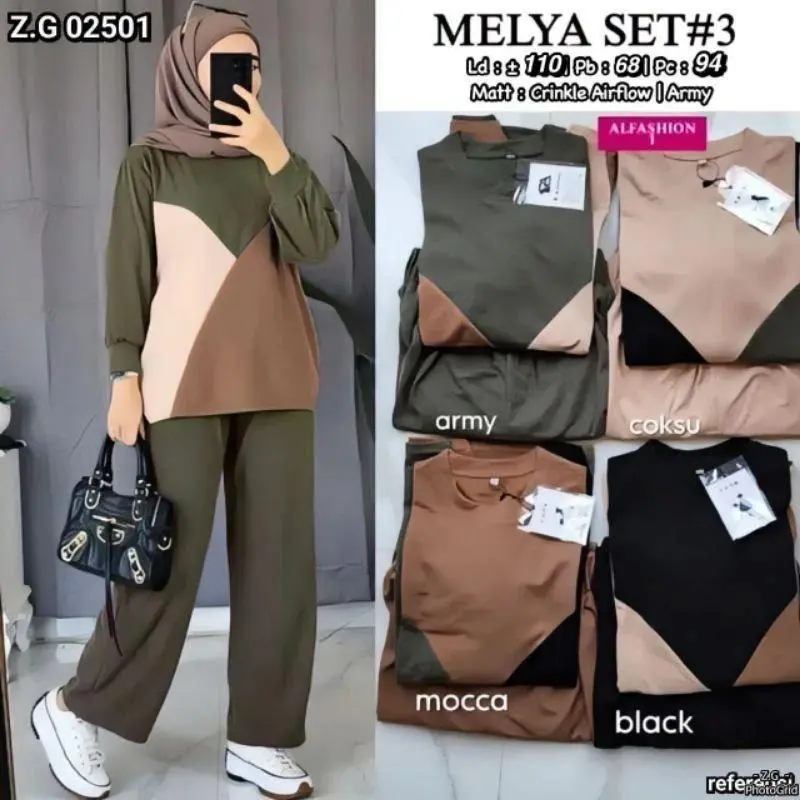 baju setelan wanita Set crinkel Airflow Melya Atasan dan Celana Panjang Remaja Dewasa Elmemor  Crinkle Rayon meylia by elmemor