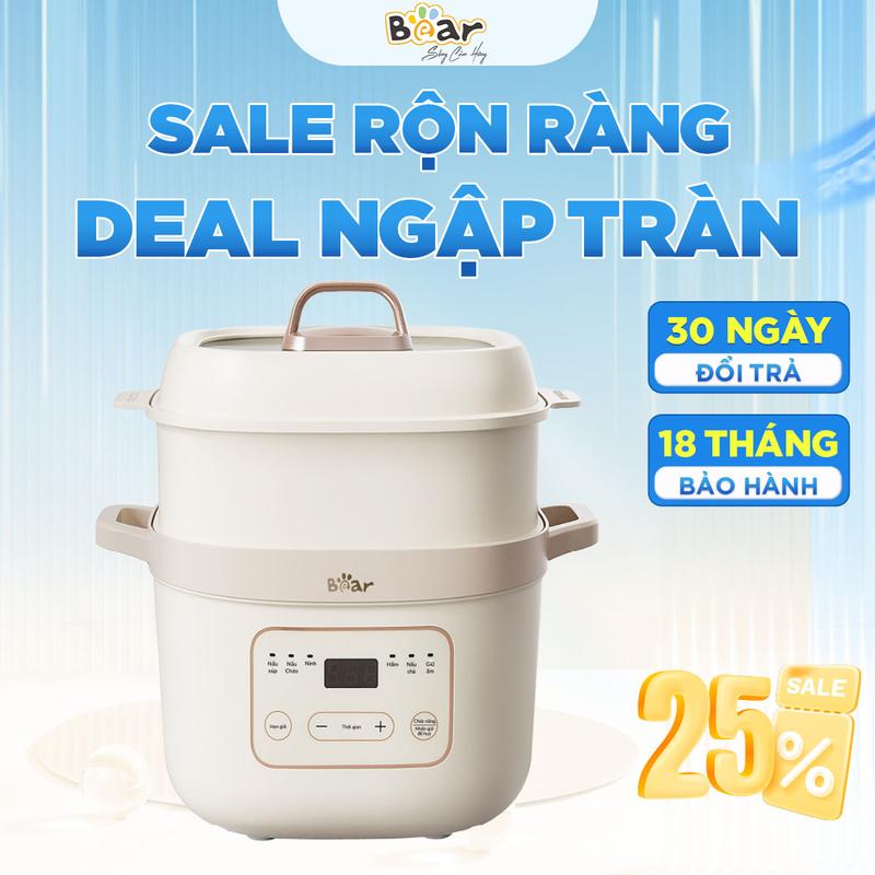 Nồi nấu cháo chậm Bear Tiếng Việt bảo hành 18 tháng [Tặng Sách Ăn Dặm] - Nồi nấu cháo ăn dặm cho trẻ sở sinh từ 6 tháng đến 18 tháng Bò -SB-NNC16
