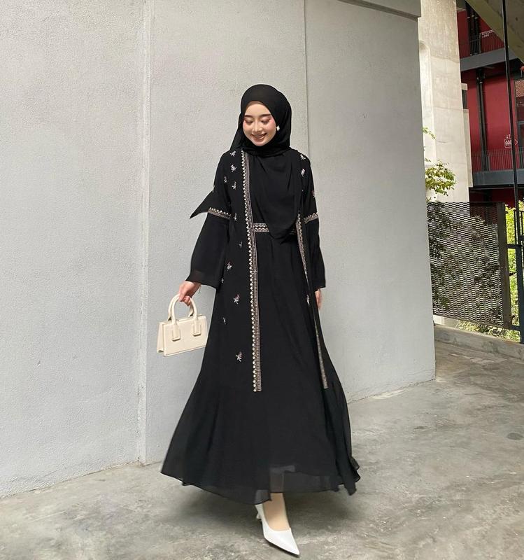 Abaya syahira set outer abaya turkey remaja dan dewasa warna l hitam mewah elagan Gamis Muslim Wanita bahan Ceruty abaya crystal Mutiara Payet Syari Ibu Dress Simple Kondangan Basic Lebaran Pesta 7