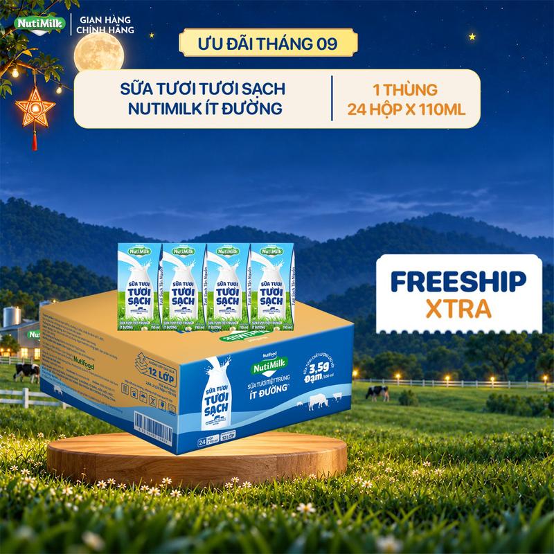 Thùng 24 Hộp Có Đường 110ml Sữa Tươi Tươi Sạch NutiMilk