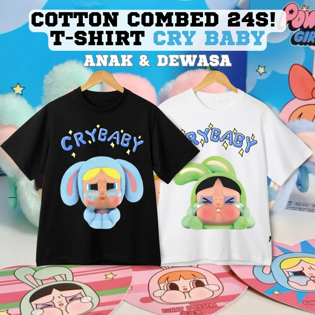 KAOS CRYBABY ANAK & DEWASA UNISEX PRIA WANITA / T-SHIRT BAJU KATUN COMBED 24S PENDEK Fashion