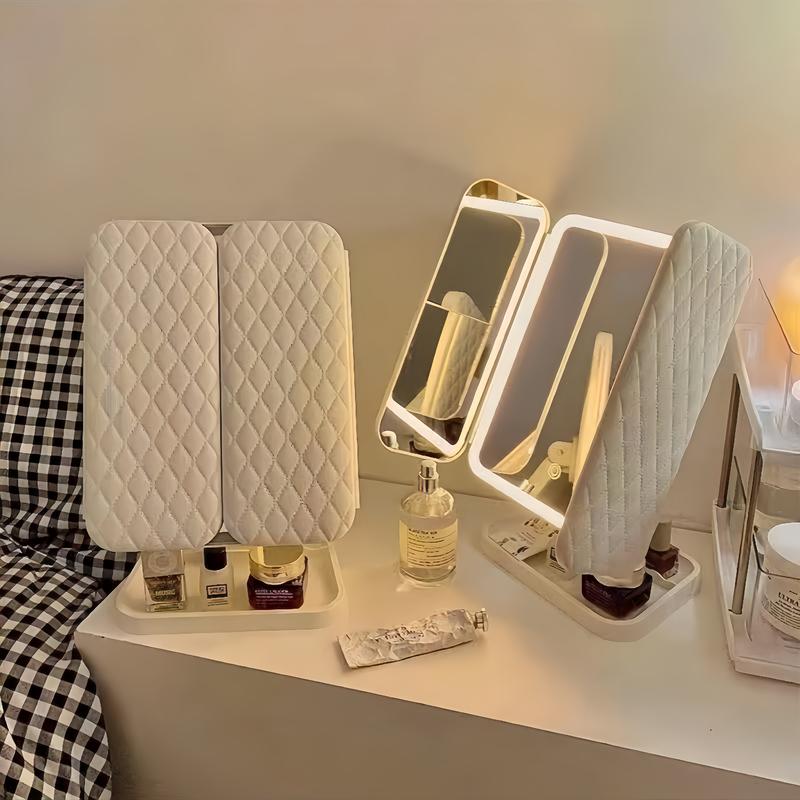 HINAR Gương Trang Điểm LED Để Bàn Đèn LED 3 Màu Điều Chỉnh Độ Sáng - Có Gương Zoom X2 X3 - Thời Lượng Pin Dài
