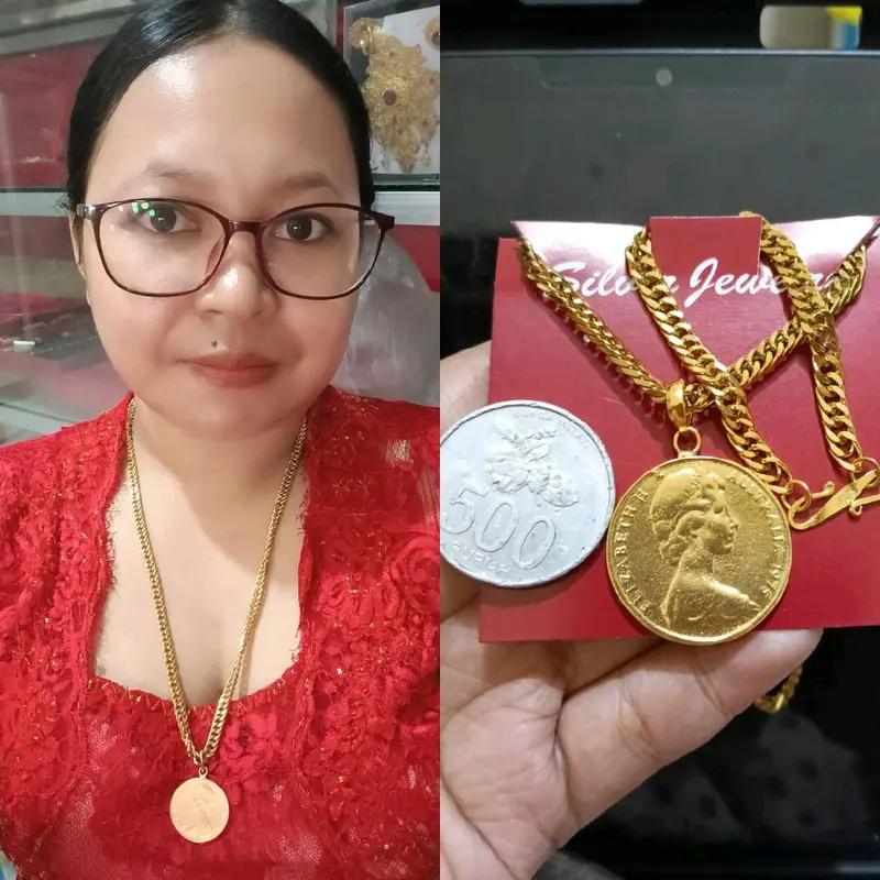 kalung koin besar rantai  HOLO wanita lapis emas 0