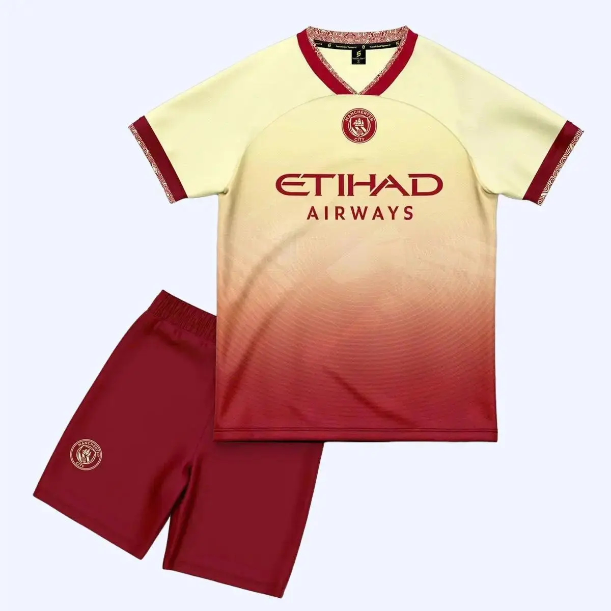 Quần Áo Bóng Đá Trẻ Em Mancity Kem Đỏ, Đồ Đá Banh Cho Bé Siêu Dễ Thương Thun Lạnh Cao Cấp