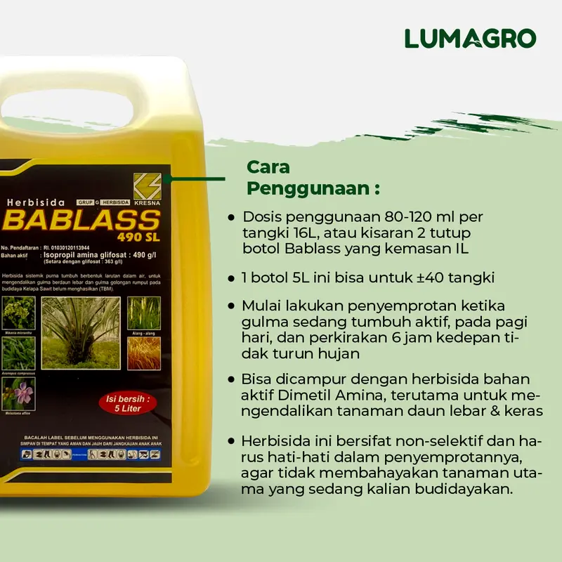 Herbisida Bablass 490SL 1L IPA Glifosat Pembasmi Gulma Secara Sistemik Sampai Akar 2