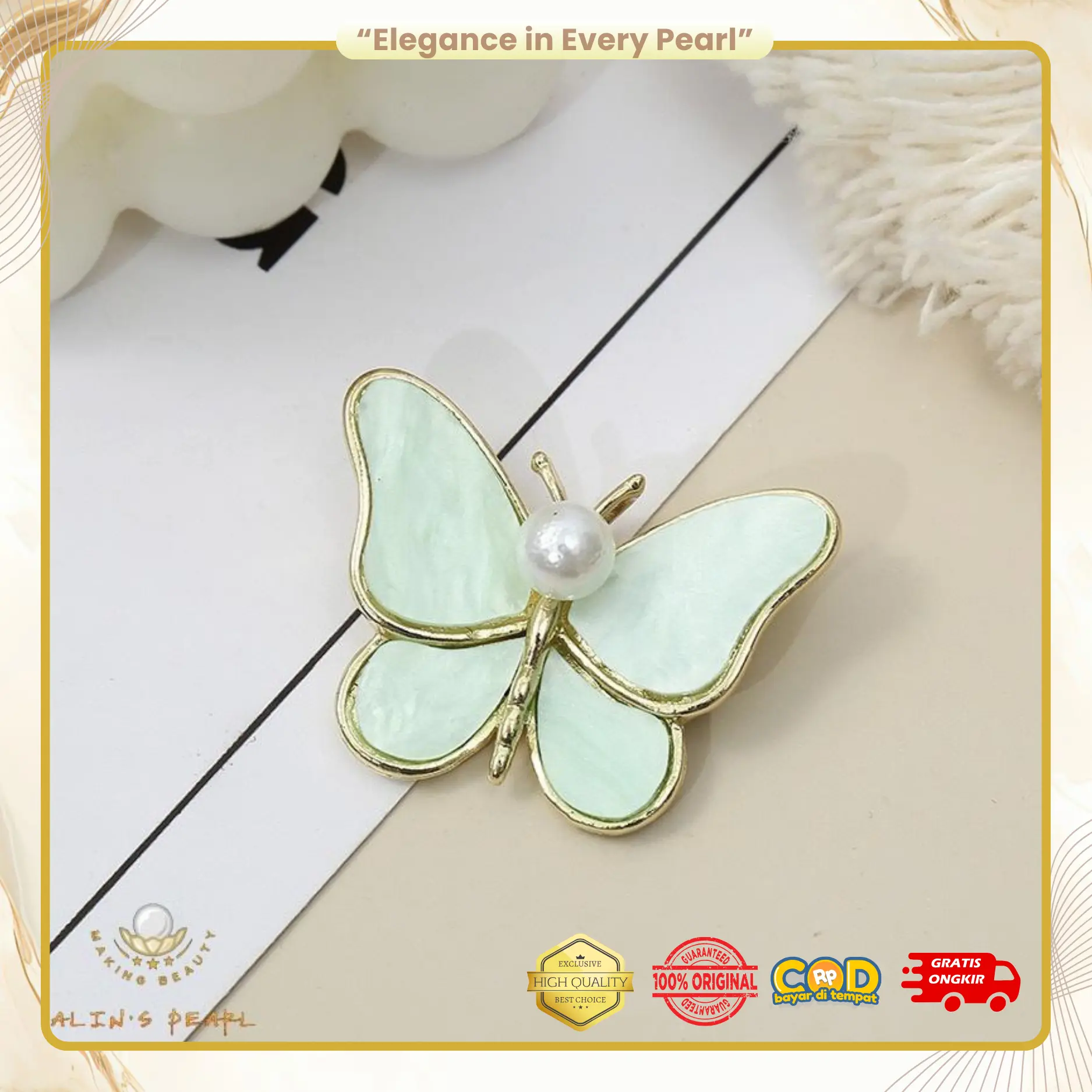 B0110 Bros Kupu-Kupu Biru Mutiara Asli Cute Elegant
