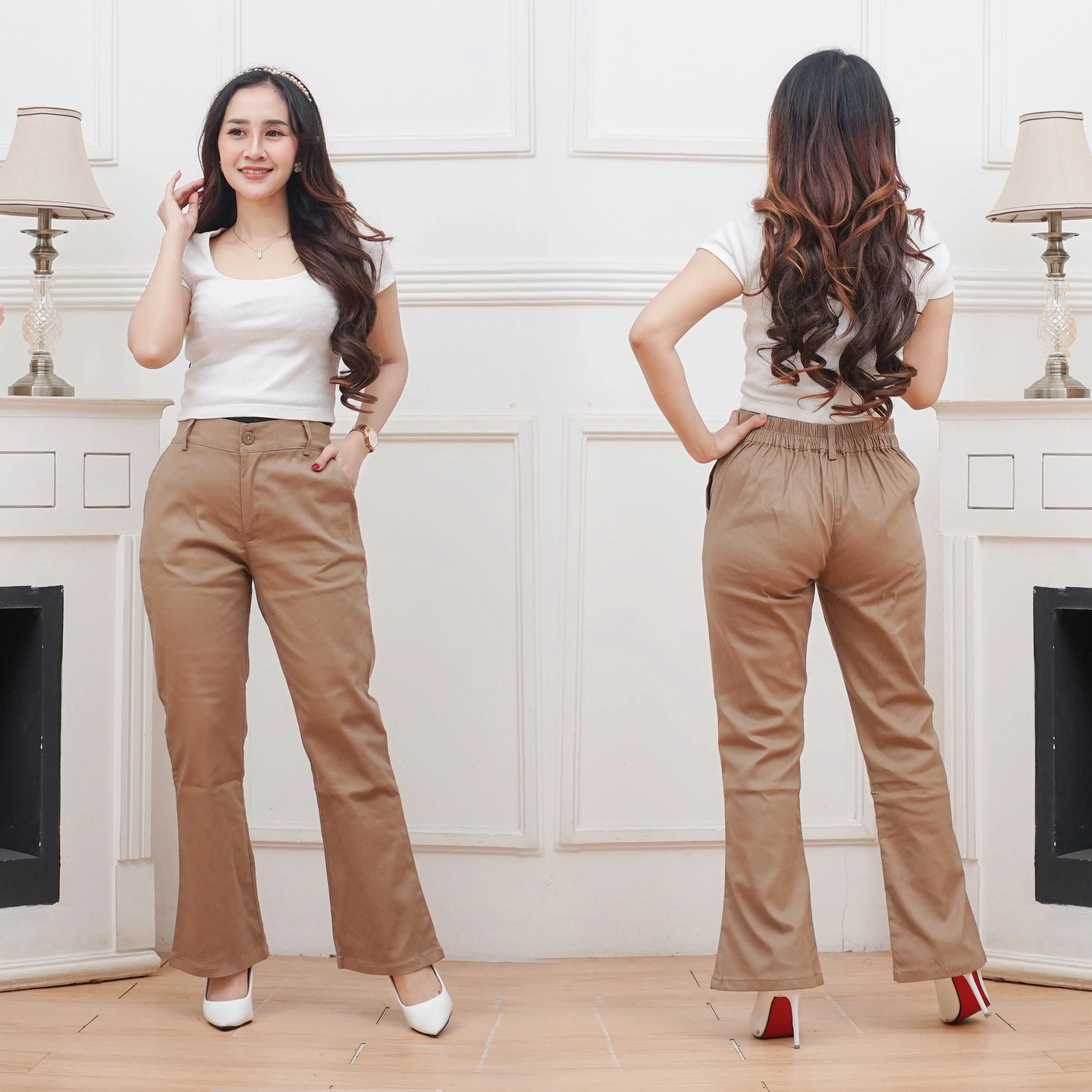 Celana Cutbray Basic Pants Celana Wanita Cutbray Katun Twill Combed Ukuran Standar dan Jumbo Panjang Hitam