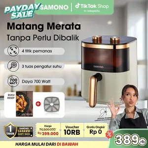 (PAYDAY SALE) SAMONO Aesthetic Transparan Air Fryer 4 Liter 700W Low Watt SNI Hemat Listrik Mesin Penggoreng Tanpa Minyak [SW-AFW04S] Machine Wadah