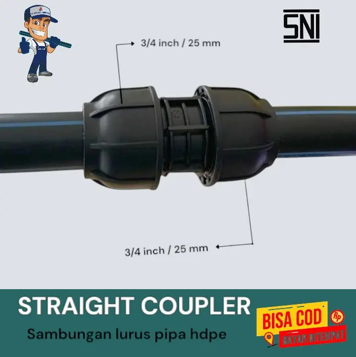 STRAIGHT COUPLER fitting hdpe Uk 3/4 inch Sambungan lurus HDPE 25mm