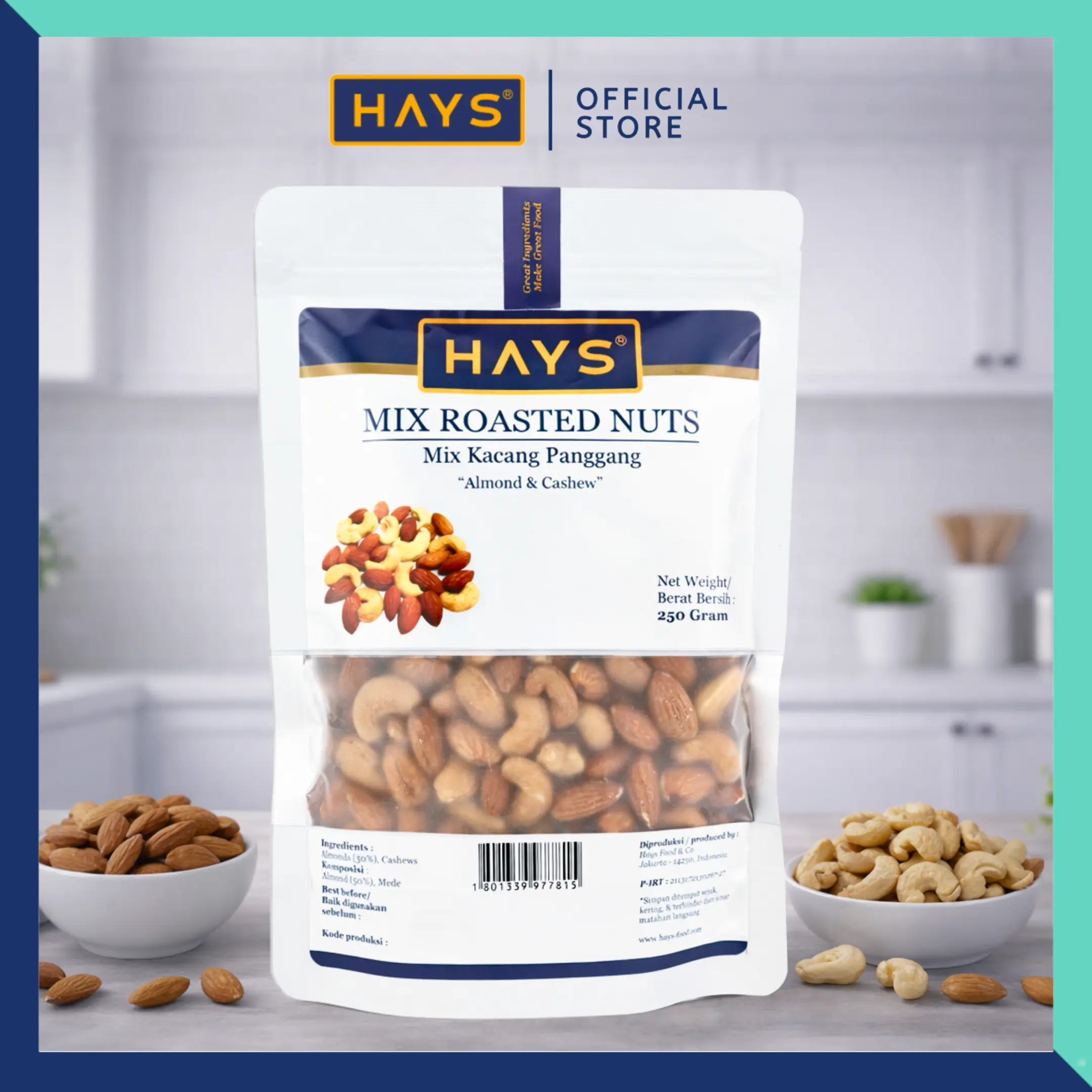 Mix Roasted Nuts 250 GRAM Kacang Almond & Mede/Mete Panggang HAYS