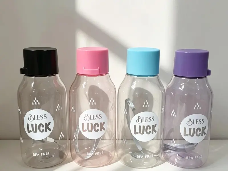 Botol Minum Plastik Anak BPA Free 350ml Bottle Bless Luck Terbaru Free Tali - Kitchenware, Water