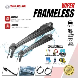 SHUDUR Wiper Frameless Kaca Mobil 1 Set Kiri & Kanan Tanpa Rangka Besi Windshield Blade Karet Universal Tahan Lama Anti Gores Bonus 6 Produk - Motorcycle