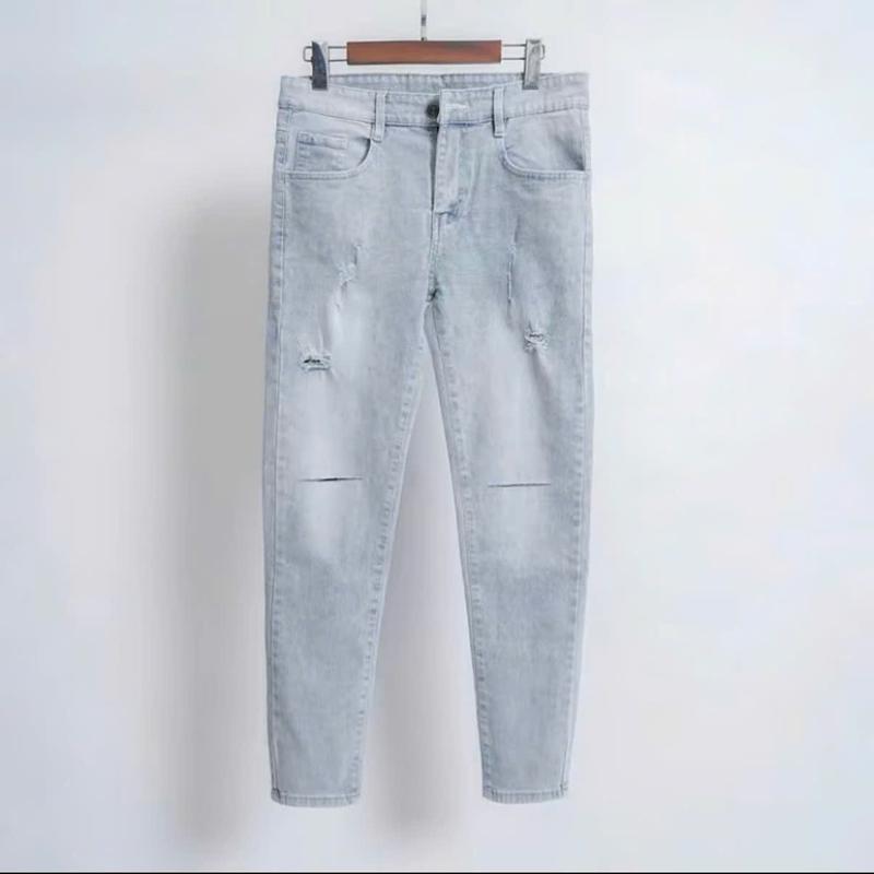 Quần jean nam cao cấp xanh nhạt rách gối dáng skinny form ôm, vải jean co giãn 4 chiều JEANEP1991