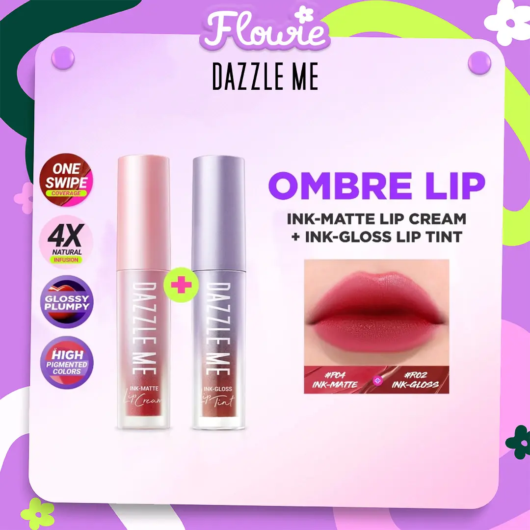 DAZZLE ME Ink-Credible Matte Bundle Ink Matte Lip Cream & Ink Gloss Lip Tint with Comfy Matte and Glossy Finish High ombre lips Bibir Lipcream Lipstick Kering