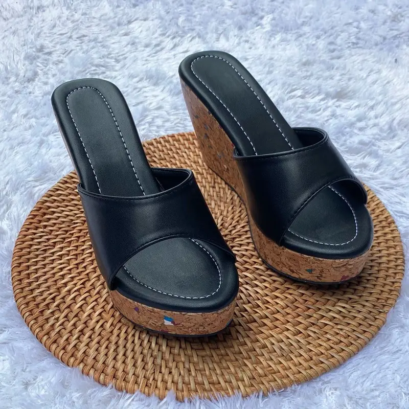 Sandal Wedges Wanita Selop 7 Cm Hitam Wedges Wanita Sendal Selop Kasual Perempuan Antiselip Sandals & Flip Flops 4