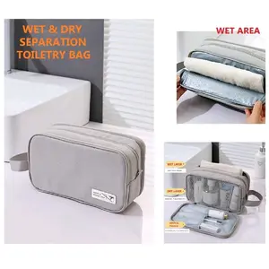 Tas alat mandi PREMIUM ruang basah dan kering WET & DRY separation toiletry cuci kering navy
