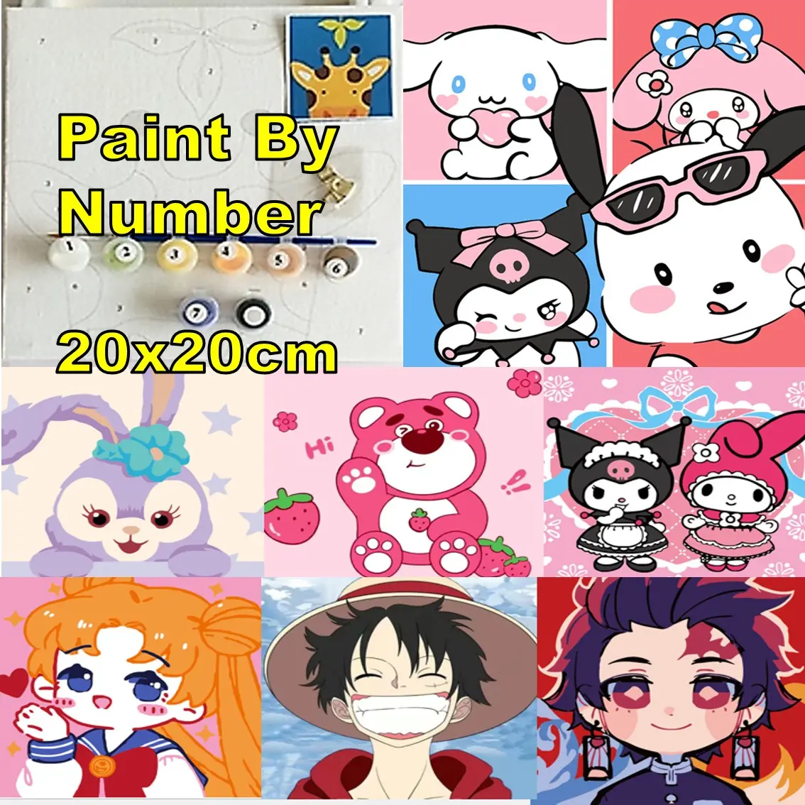 20x20cm With Frame Number Painting Kid DIY Art & Craft Acrylic Home Deco Oil Paint By Number Gift Set Lukisan Nombor Canvas