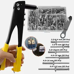 Tang Rivet 9.3 Inch Hand Riveter Genggam 3.2/4/5 mm Alat Paku Keling Baja Karbon 120 Pcs Ripet Tool