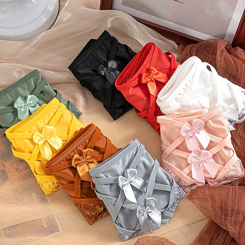 Quần Lót Ren Satin Cho Nữ, Quần Lót Gợi Cảm Bằng Lụa Băng, Màu Trơn, Đồ Lót Thoáng Khí Không Đường May, Quần Lót Rỗng, Dây G Lưới Nhẹ, Bộ Sưu Tập Mới 1