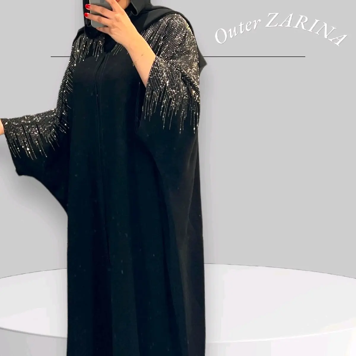 Abaya Rompi Zarina Dewasa Elegan Warna Kaftan Mewah Hitam Turki Bordir Kombinasi - Alkhatib Collection Lebaran Remaja Maxi Cantik Syari Pesta Arab