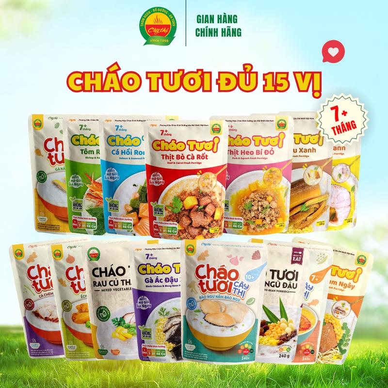  Cháo Tươi Dinh Dưỡng Cây Thị 15 Vị - Bào Ngư Gà Ác Cá hồi Cá Lóc Tôm Ếch Lươn Bò Heo Hải Sản Cá Chẽm Gà Nấm Rau Củ Bồ Câu Gạo Lứt - Cháo Tươi Ăn Liền Từ 7M+ Và Người Lớn 