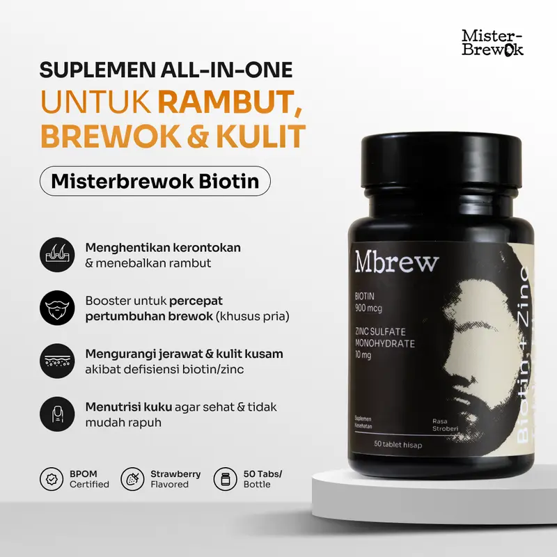 Biotin by Misterbrewok - Suplemen Vitamin B7 +  Zinc Bersertifikasi BPOM 2