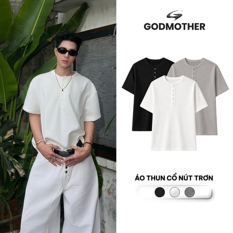 Áo Thun Cổ Tròn Nút Trơn GODMOTHER Thun Trơn Tổ Ong Thoáng Mát Unisex Phong Cách Hàn Quốc Basic Casual TSS26017
