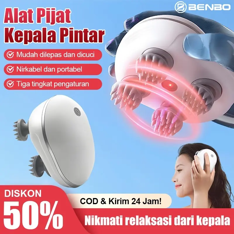 ALAT PIJAT KEPALA OTOMATIS - Pijat Cerdas untuk Relaksasi & Meredakan Sakit Kepala, Tahan Air dan Cocok untuk Pemakaian Basah/Kering - Nyaman Dipakai Sehari-hari