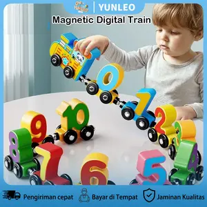 YUNLEOToys Kereta Api Kayu Berhuruf Magnetik-Mainan Edukasi Anak Angka 0-10 Kereta Api Kayu