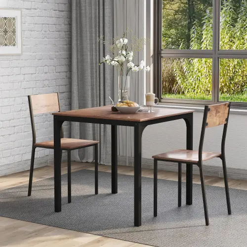 Dining Table & Chairs Set, 1 Table 2 Chairs Kitchen and Dining Room Furniture Kitchen Table Metal Frame Table for Small Space, Apartment 7