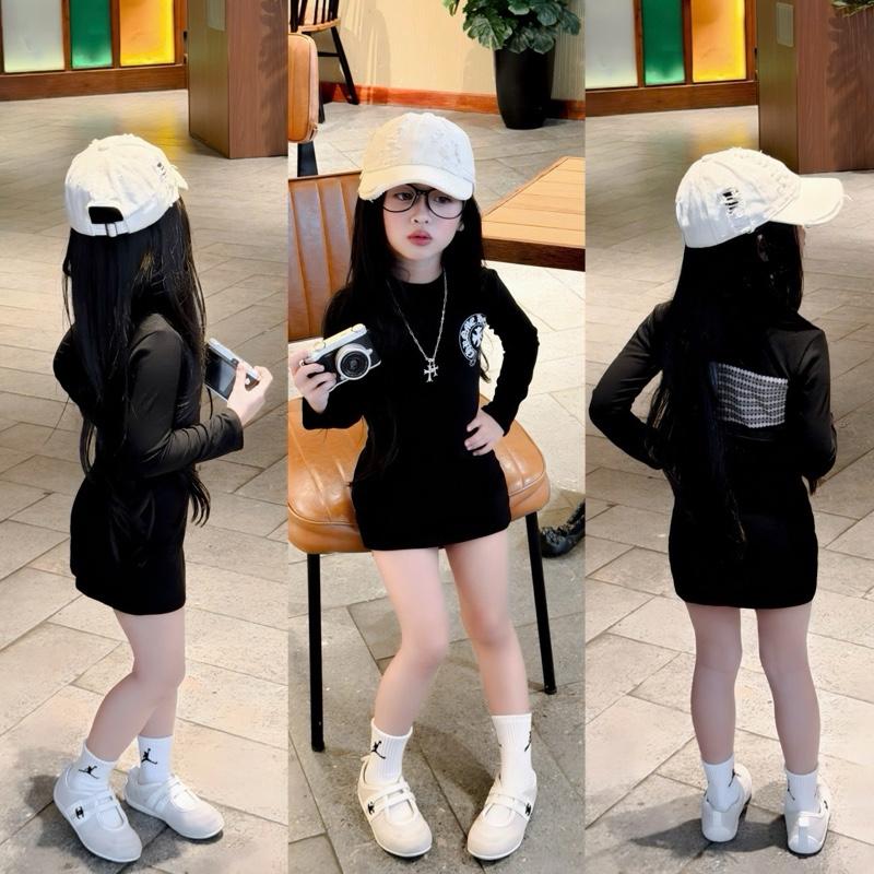   Shopmesockids  Váy body len tăm thỏ 2 màu xám tiêu - đen cho bé gái 