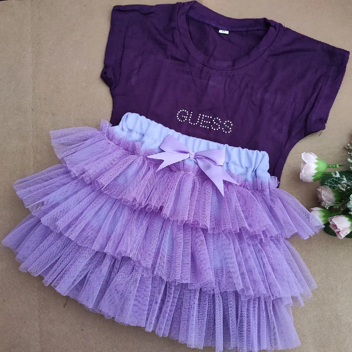 Set Bebe Tutu S Kisaran 3-9 Bulan - Baju Atasan Spandek Rayon & Rok Tutu Tile Bayi Parsel