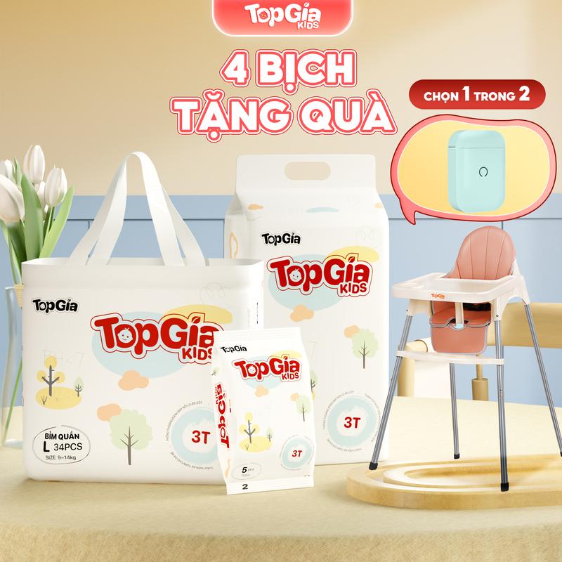 (LIVE) 4 BỊCH (TẶNG QUÀ) Tã/Bỉm cho bé, bỉm TopGiaKids pH < 7 ngừa hăm, đai chun đệm mây mềm mại co dãn 4 chiều, thấm hút bề mặt khô thoáng size S đến XXXL cho bé từ 4-20kg kem (bỉm)