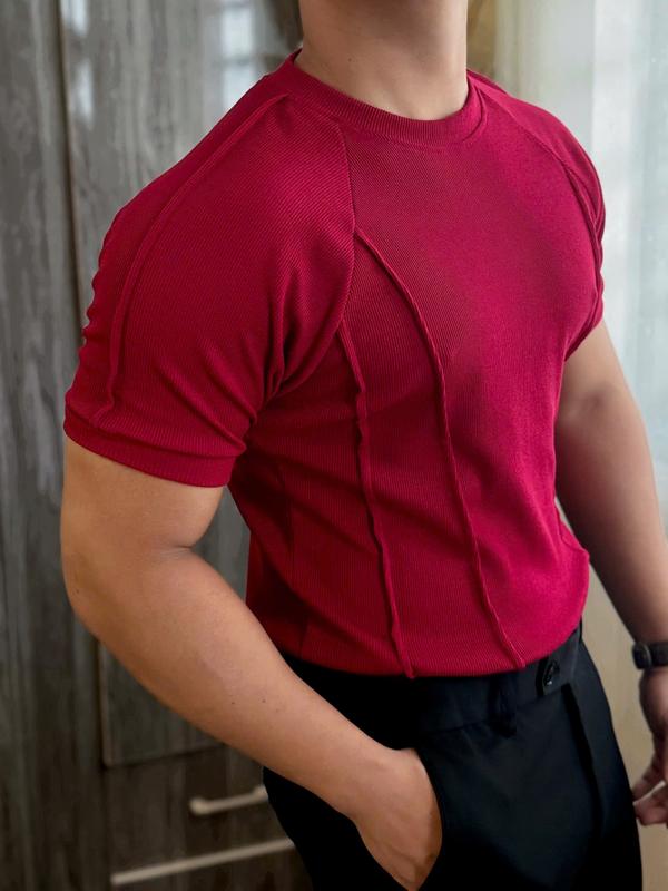 Áo thun nam cổ tròn cao xếp ly hack dáng thun gân dày cao cấp giữ form ôm body Lt Fashion Menswear Top Màu Trắng