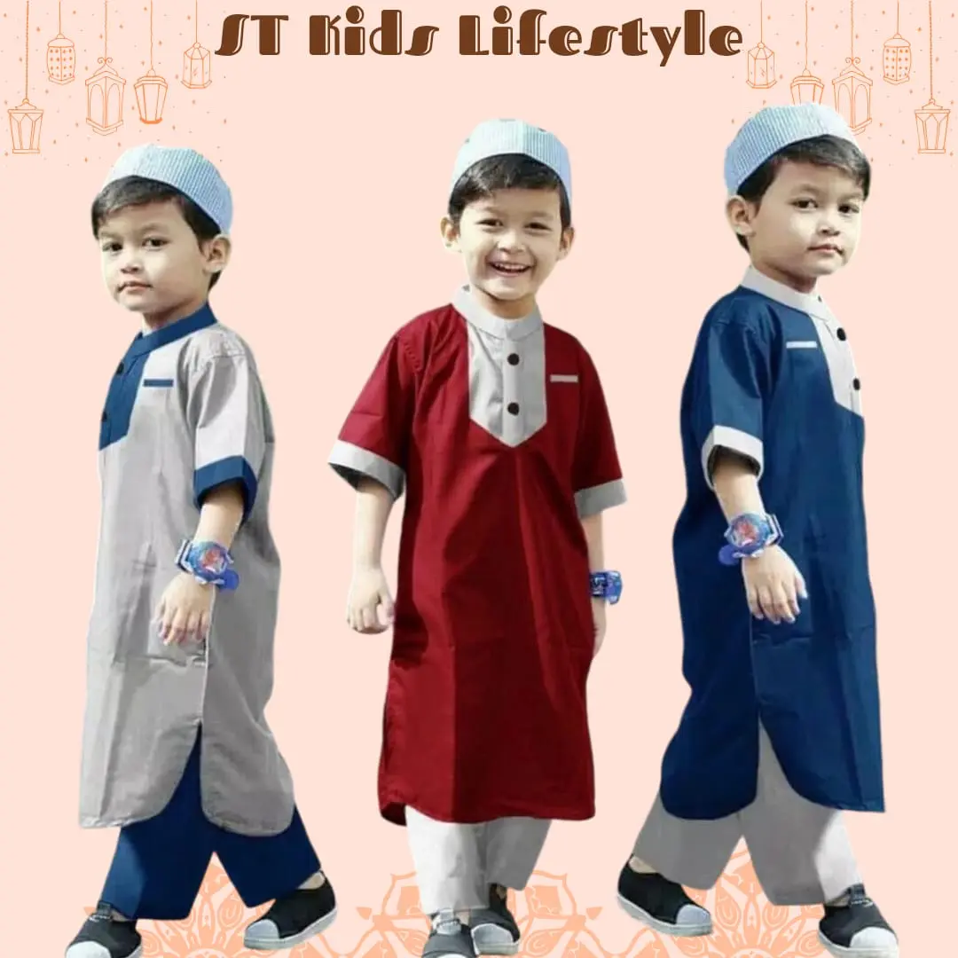 Setelan koko muslim anak-anak usia 1 sampai 10 tahun yang terbaru dari bahan katun poly