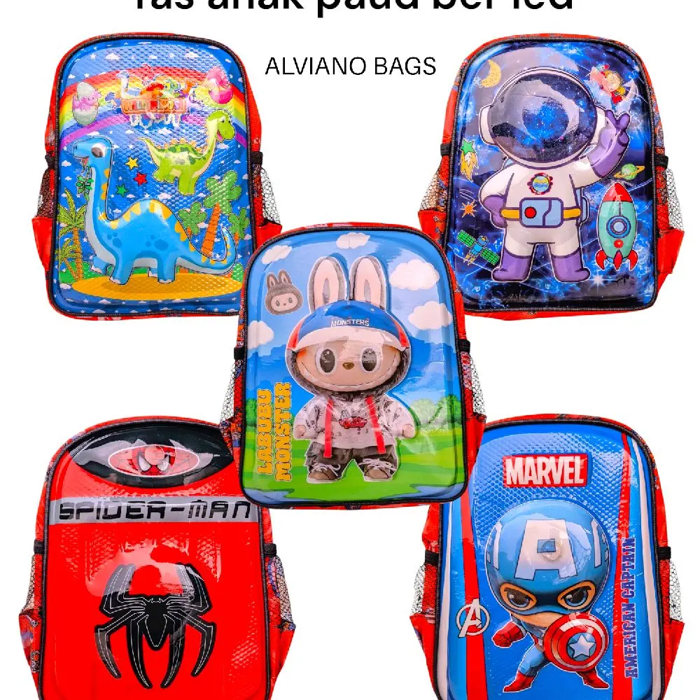 TAS SEKOLAH ANAK PAUD LAKI LAKI 1-3 THN SUDAH BER LED KARAKTER LABUBU DINO SAURUS SPEDERMEN,TAS ANAK RANSEL PAUD FASHION