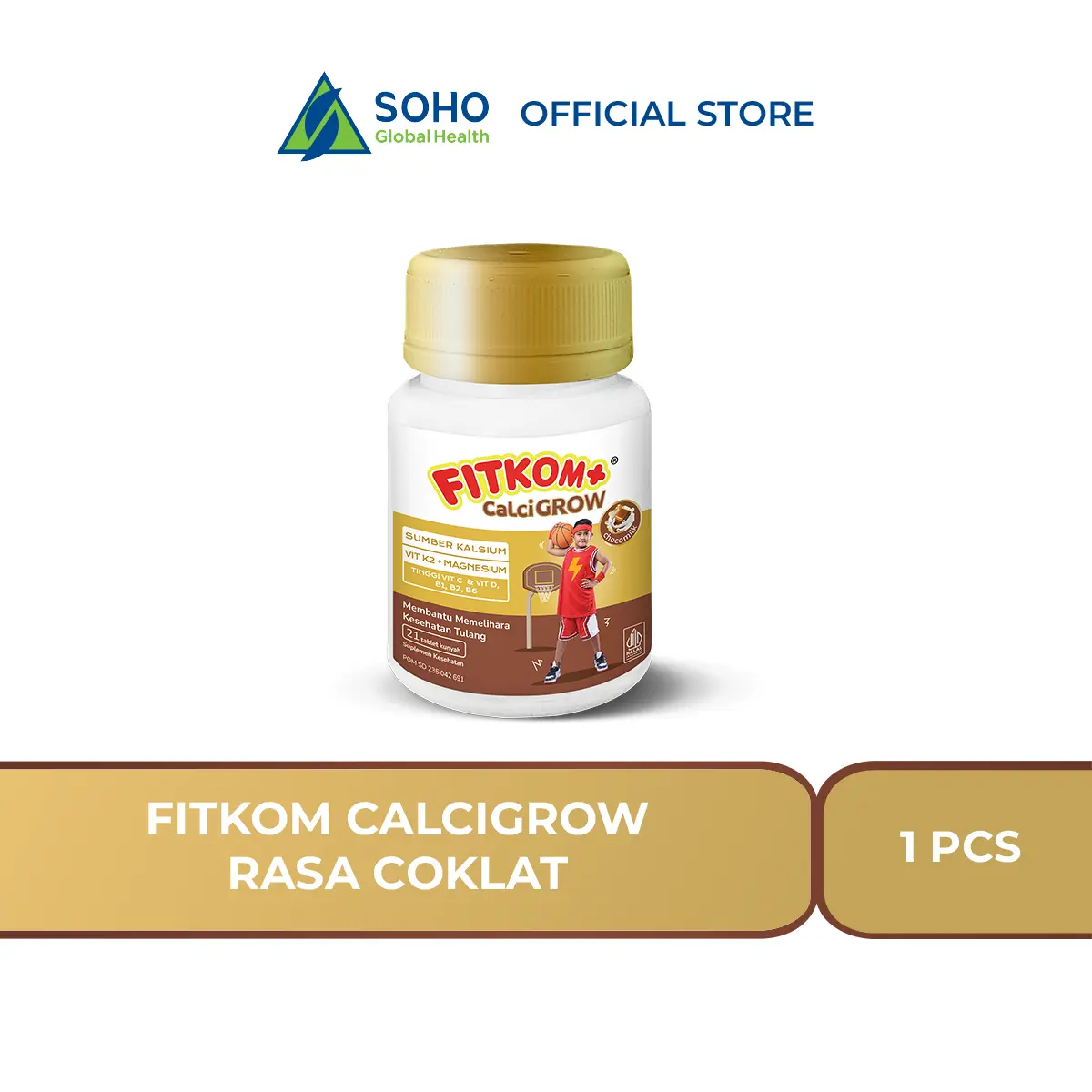 Fitkom CalciGROW Tablet Hisap Vitamin Rasa Coklat