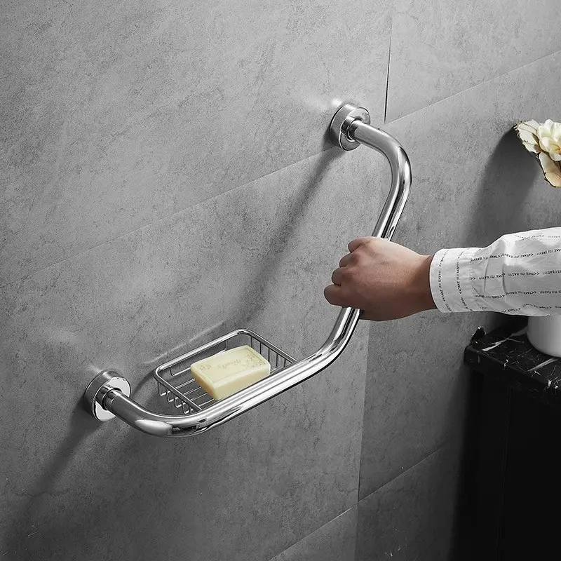 Grip Bar Stainless L 50cm + tempat ral sabun batang - Pegangan grab bar Handle kamar Mandi Tembok dinding gagang bathtub disable bar orang tua sakit lansia  /S10A 0
