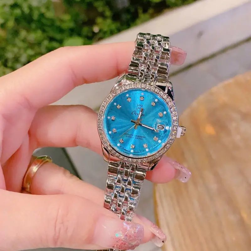 A8 Đồng hồ thời trang nữ đính đá Size 30mm có lịch ngày thép không gỉ chống nước 3ATM sang trọng Watch Women B8 Đinh 4