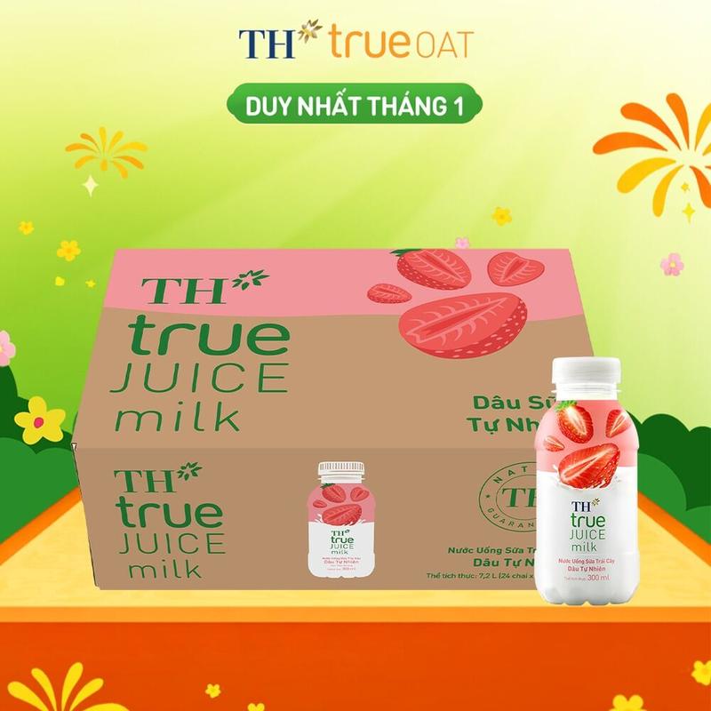  Thùng 24 chai nước uống sữa trái cây TH true JUICE milk dâu tự nhiên 300 ml  300 ml x 24  