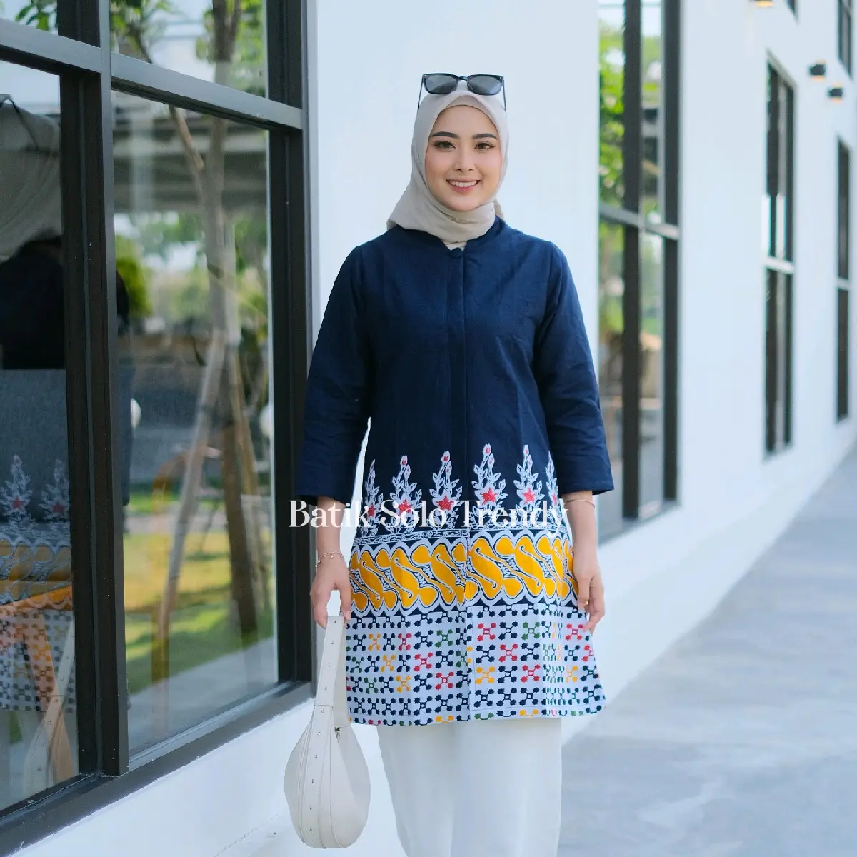 Tunik Nabila Batik Cap dan Handprint Premium Halus dan Nyaman Katun Kerja Formal Cantik Panjang Kapas Brown Muslim Wanita