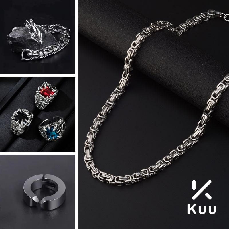  Set 4 món phụ kiện vòng cổ Vòng tay Nhẫn Hoa tai kẹp cá tính chất liệu Titan không rỉ KuuClothes 